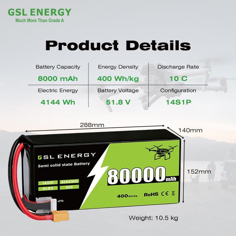 6S 22.2V 30Ah–80Ah High Energy Density Drone